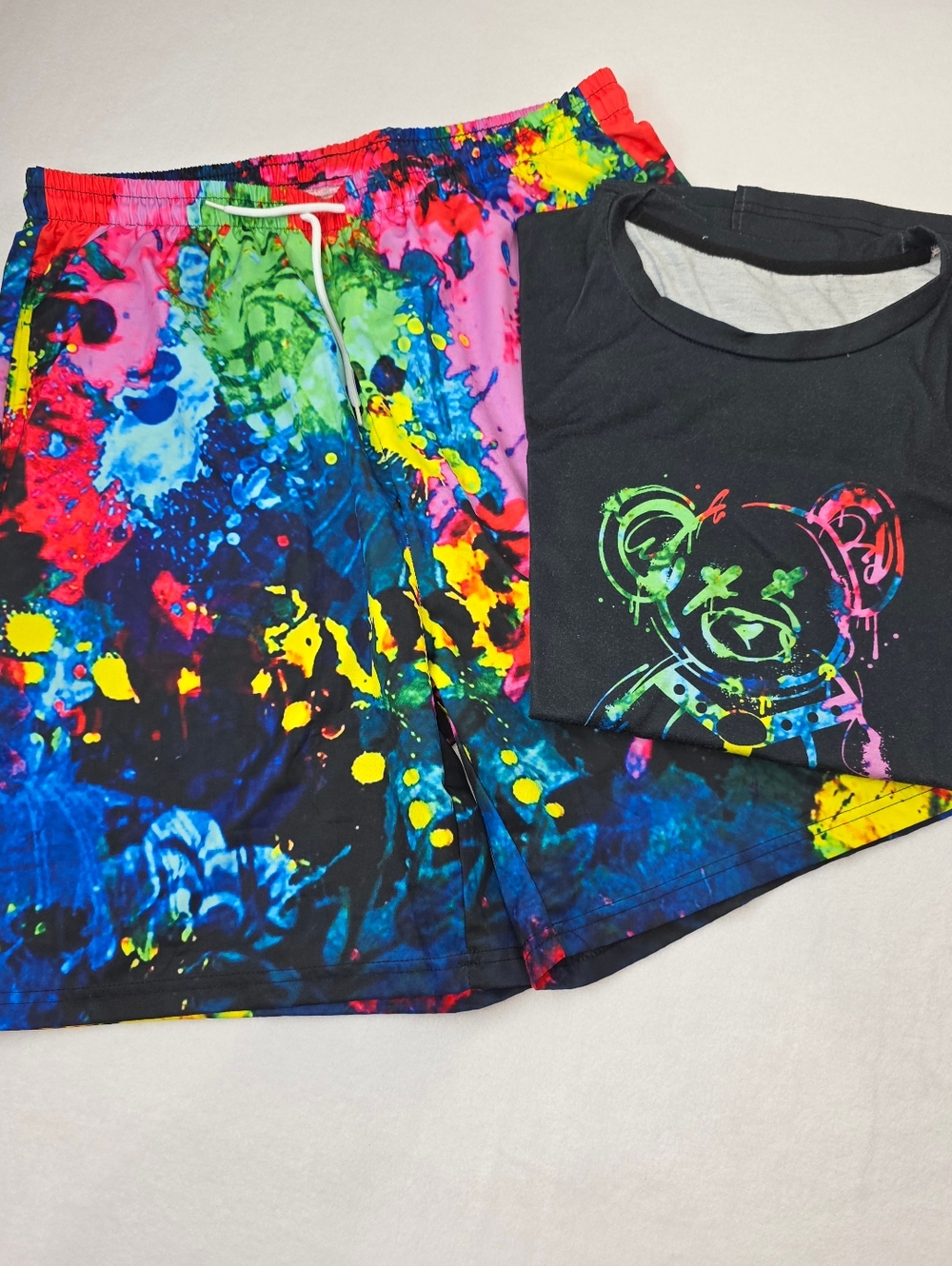 SHEIN Men's Watercolor Splatter Cartoon T-Shirt and Shorts Set Size XL CS-2513